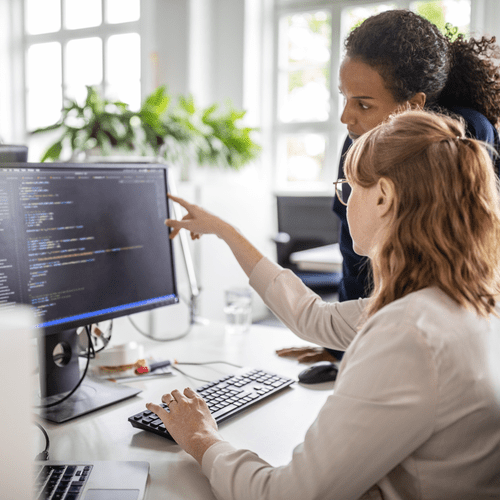 teammates working at a computer