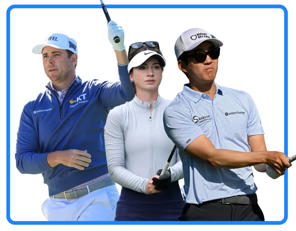 Pro golfers Luke List, Gabbit Ruffels, and Michael Kim