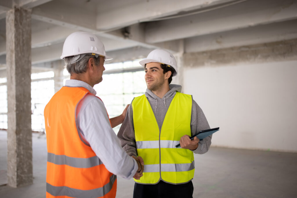 Construction workers in building